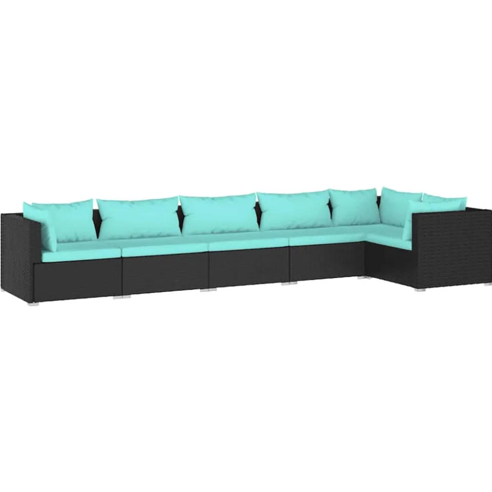vidaXL 6-delige Loungeset met kussens poly rattan zwart, foto 3