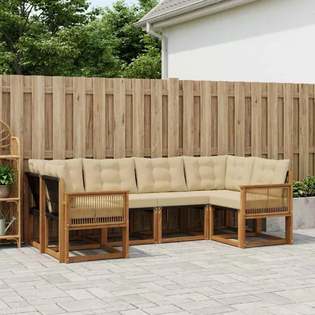 vidaXL Buiten bankenset 6 st 6-zits Natuurlijk en Beige