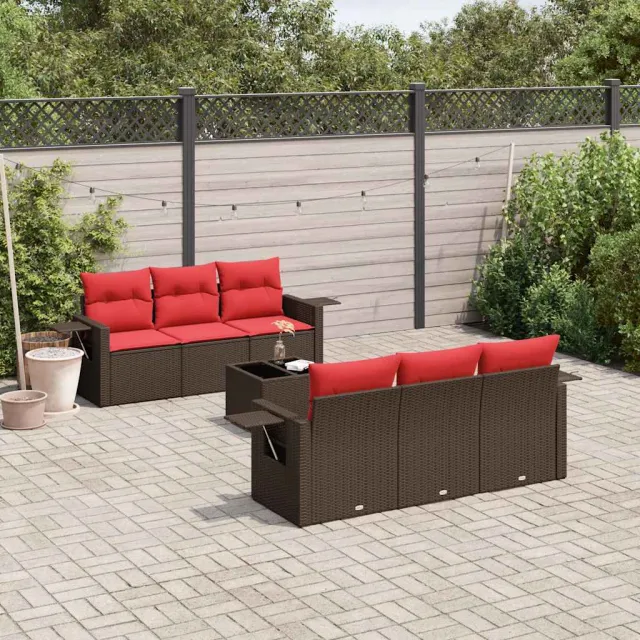 vidaXL 7-delige tuinbankset met kussens, bruin polyrotan, foto 2