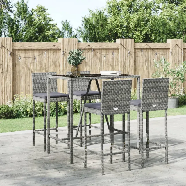 vidaXL 5-delige Tuinbarset met kussens poly rattan grijs, foto 2