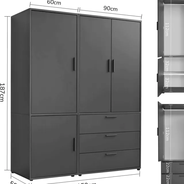 mokebo Kledingkast (150x187 cm) van hout in Wit 6 deuren & vakken 'Der Grenzenlose' modulaire & combineerbare slaapkamerkast, garderobekast, halkast, draaideurkast of kast Antraciet