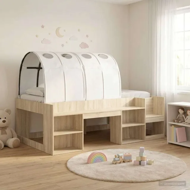 vidaXL Bedframe met tunnel 3 st Sonoma eiken en wit Bewerkt hout Bruin