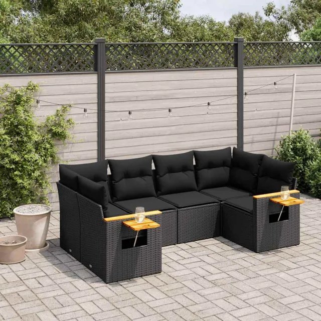 vidaXL 6-delige Loungeset met kussens poly rattan zwart, foto 2