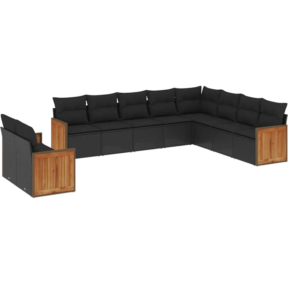 vidaXL 10-delige Loungeset met kussens poly rattan zwart, foto 3