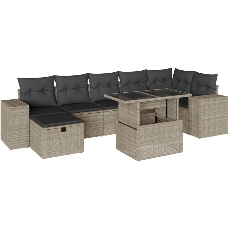 vidaXL 8-delige Loungeset met kussens poly rattan lichtgrijs grijs, foto 3