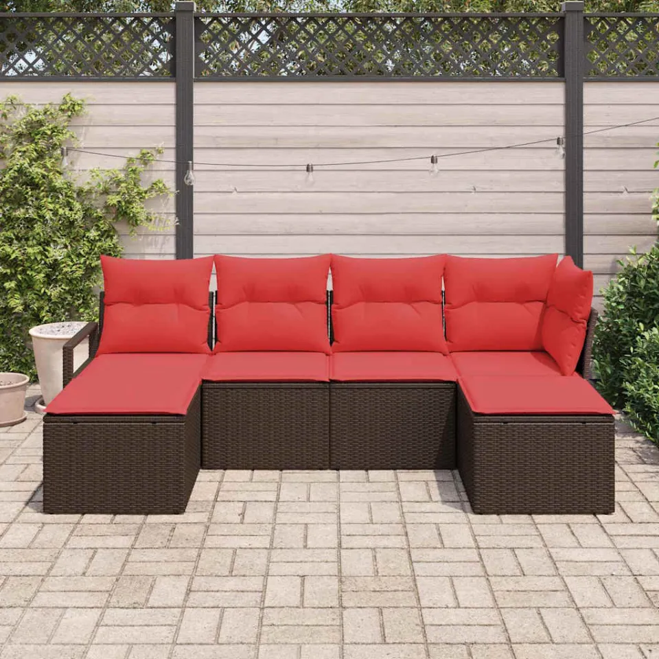 vidaXL Bankstel 6 st Bruin en Rood poly rattan, foto 3