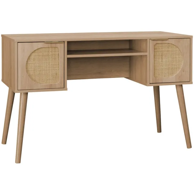 sweeek Bureau met houten effect en rotan eva 2 lades, 120 x 55 x 76,5 cm Naturel