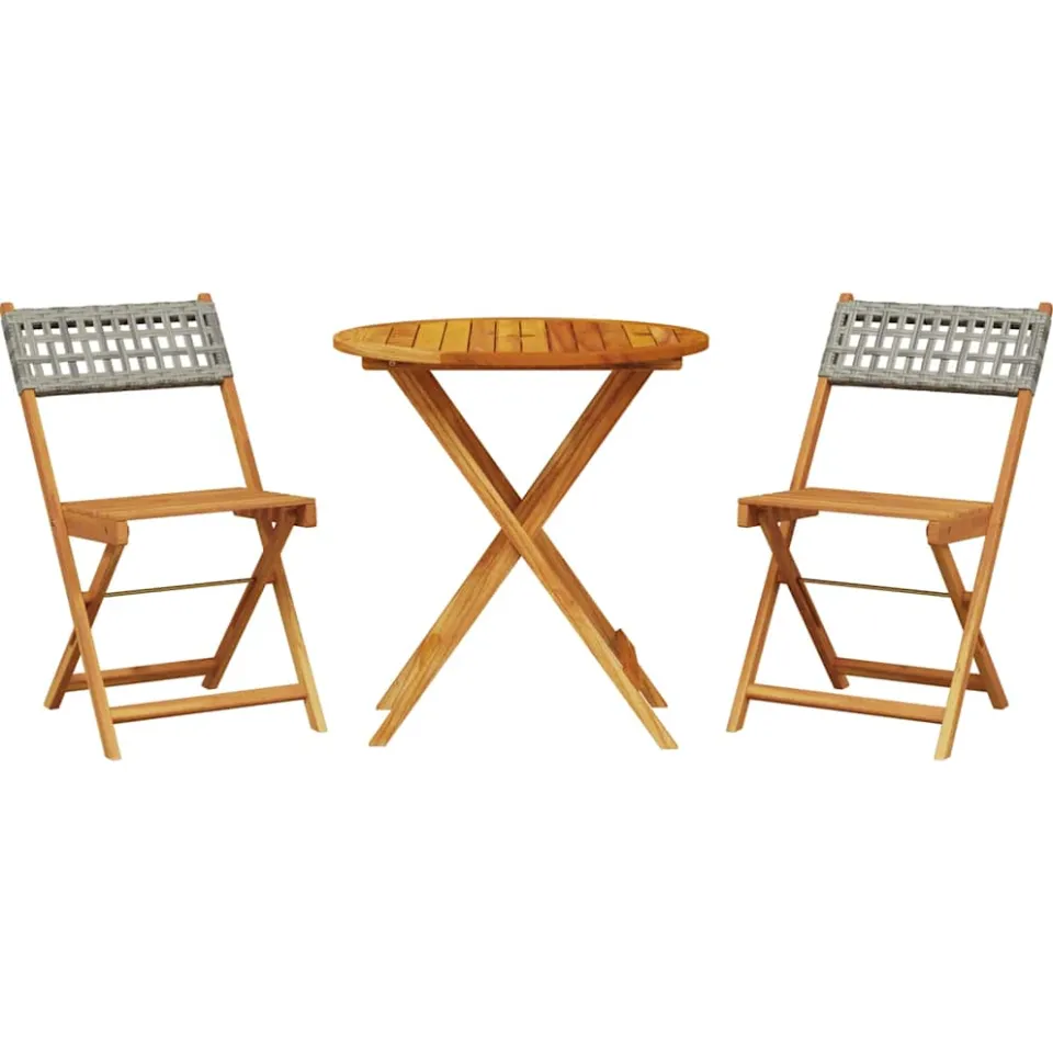 vidaXL 3-delige Bistroset poly rattan en massief hout grijs, foto 3