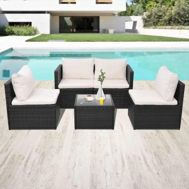 vidaXL 5-delige Loungeset met kussens poly rattan zwart, foto 2
