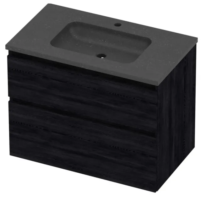 Proline Rollo Badmeubelset Hardsteen Elegant 1 Kraangat 80x46x62 cm Blue Stone Black Oak Eiken