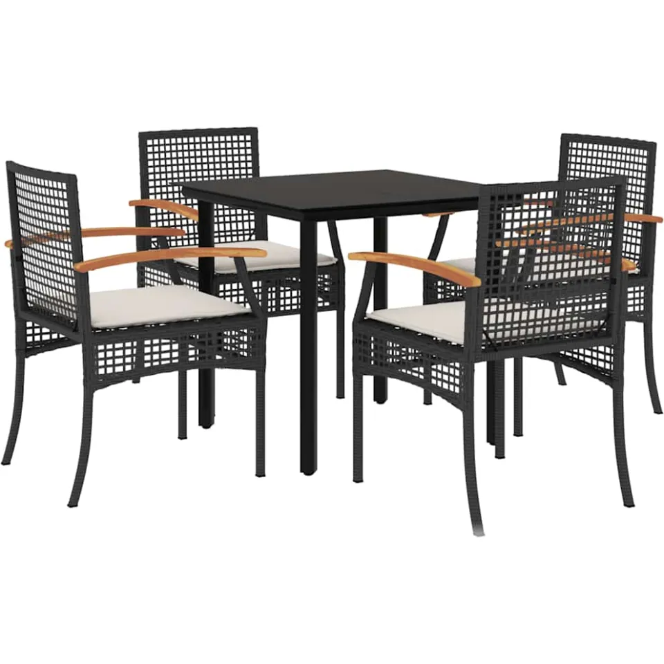 vidaXL 5-delige Tuinset met kussens poly rattan zwart, foto 3