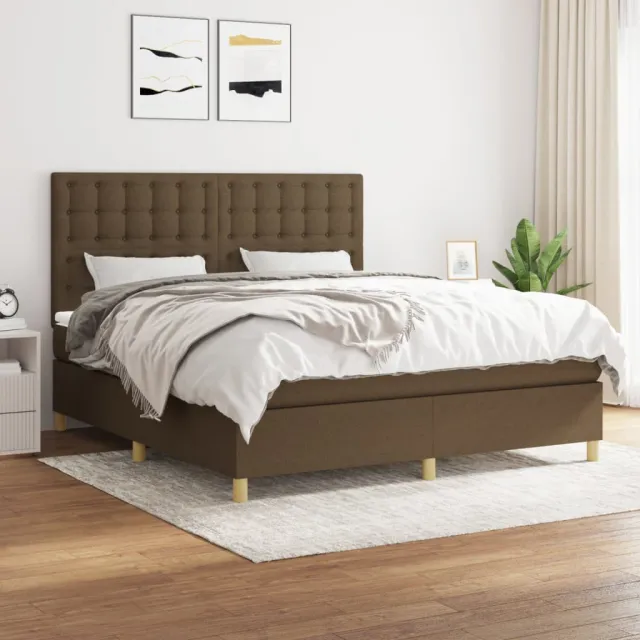 vidaXL Boxspring met matras stof donkerbruin 180x200 cm bruin