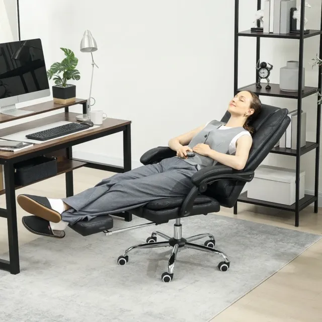 Wishdor bureaustoel met massagefunctie en voetsteun - verstelbare zithoogte - 135° kantelbaar - zwart - 64 x 70 x 118 cm