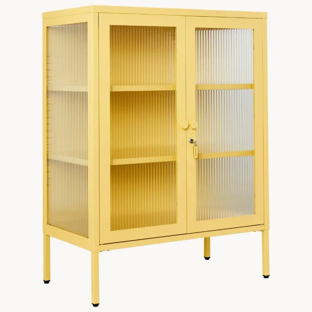 Mustard Made Metalen vitrinekast The Mixer met geribbeld glas Geel
