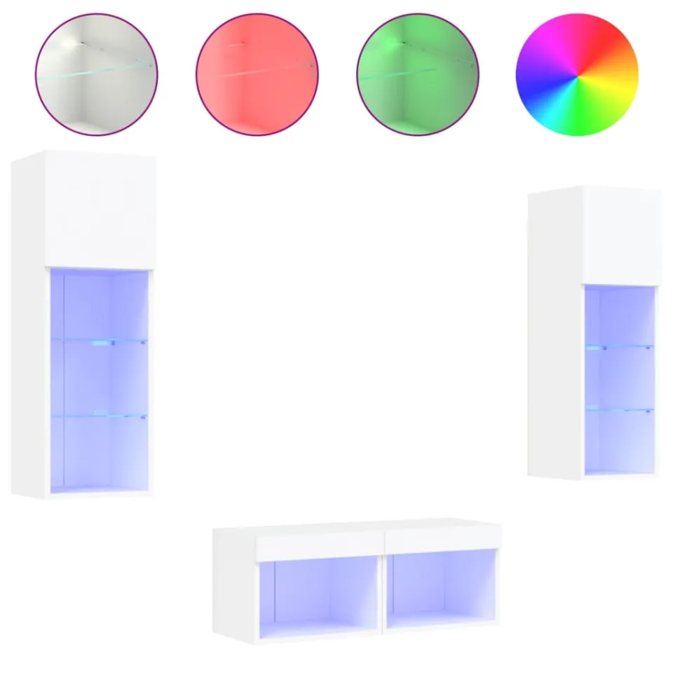 vidaXL 4-delige tv-wandmeubelset met LED-verlichting wit, foto 3