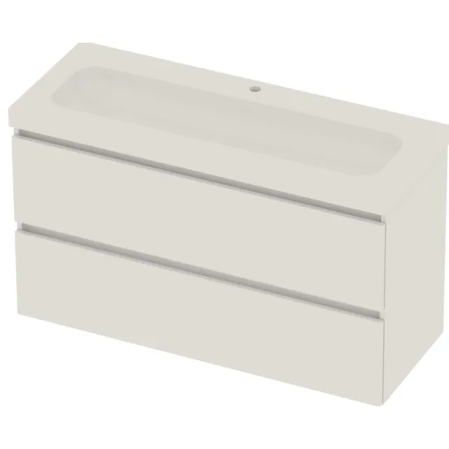 Basic-Line Moby 46 Badmeubelset Polystone 1 Kraangat Greeploos 120x46x66 cm Ice White Glans Wit