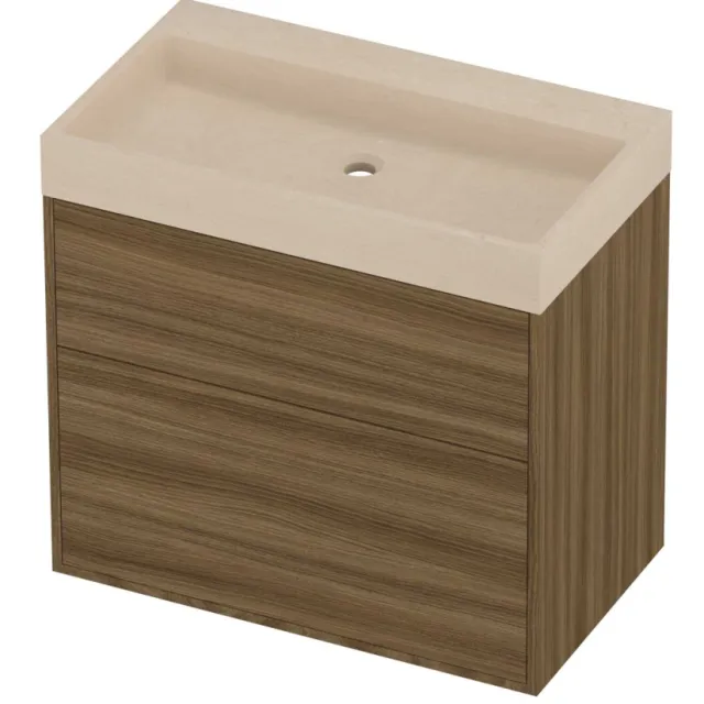 Proline Evoli Badmeubelset Hardsteen Loft 2 Laden 80x46x75 cm Sand Stone Caramel Walnut Houtlook