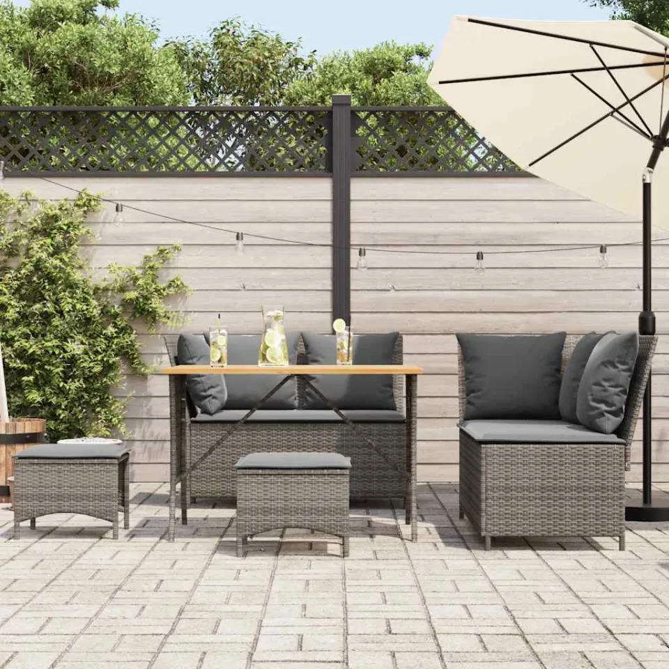 vidaXL 5-delige Loungeset met kussens poly rattan grijs, foto 3