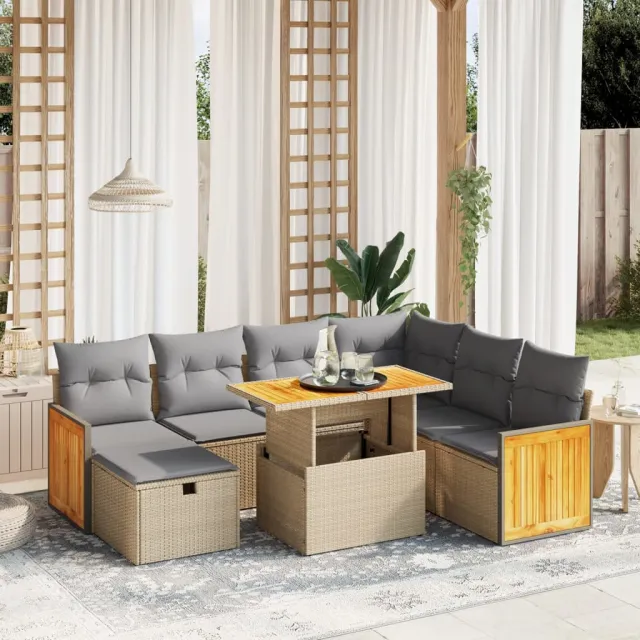 vidaXL 8-delige Loungeset met kussens poly rattan beige, foto 2