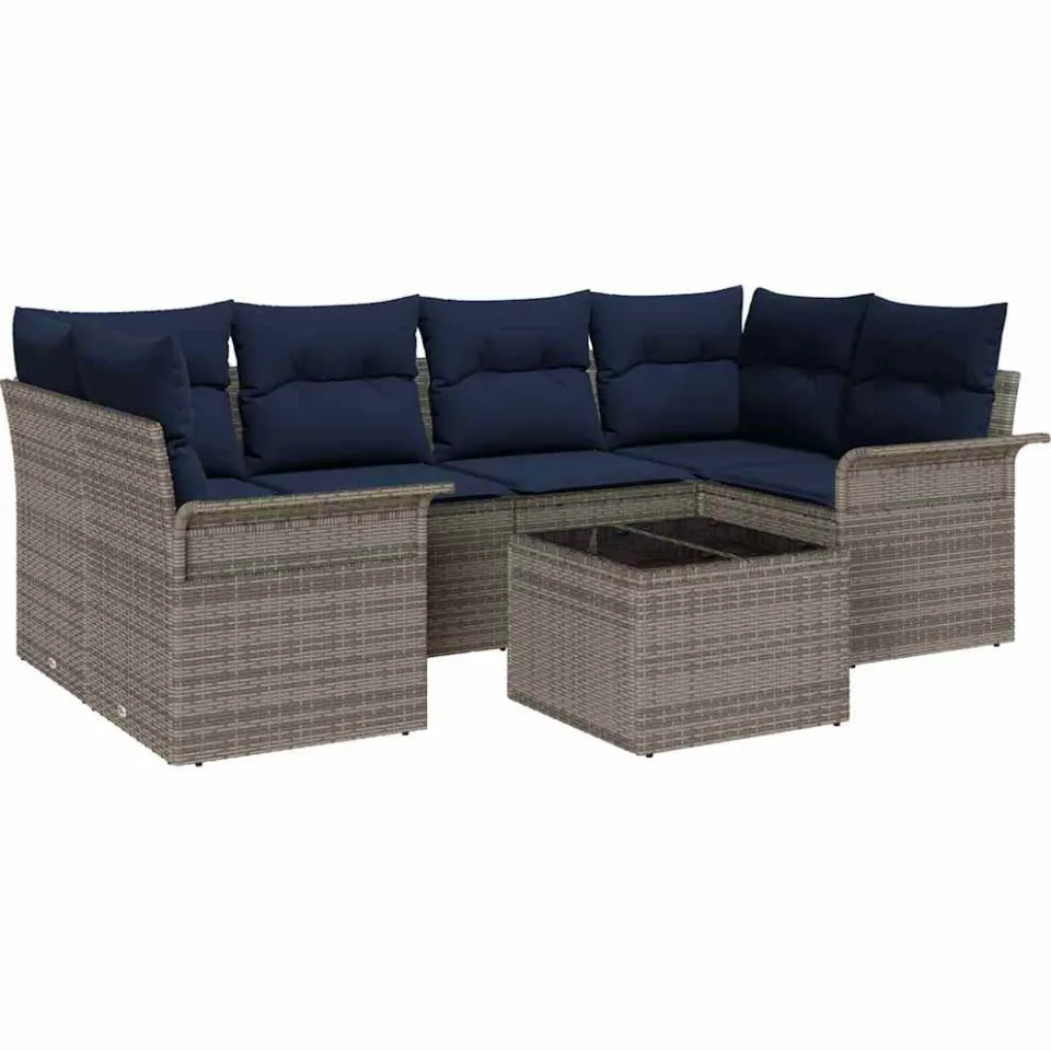 vidaXL Tuin Sofa Set 7 st Grijs poly rattan, foto 4