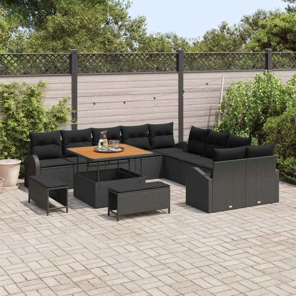 vidaXL Tuinbankenset 13 st Zwart poly rattan, foto 3