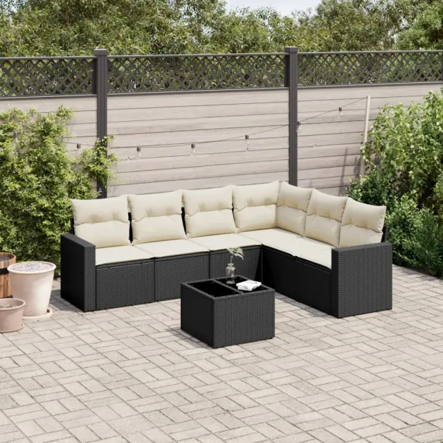 vidaXL 7-delige Loungeset met kussens poly rattan zwart, foto 2