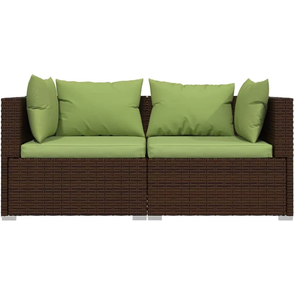 vidaXL Bank 2-zits met kussens poly rattan bruin