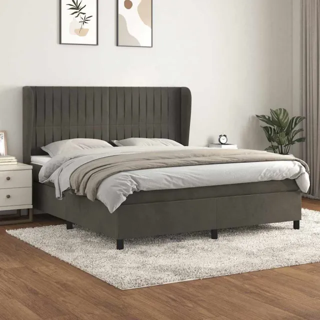 vidaXL Boxspring met matras fluweel donkergrijs 160x200 cm grijs
