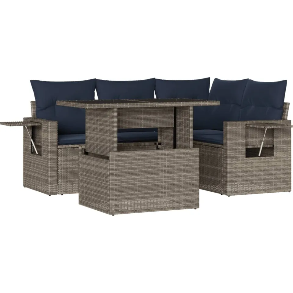 vidaXL 5-delige tuinbankset met kussens, grijs polyrotan, foto 3