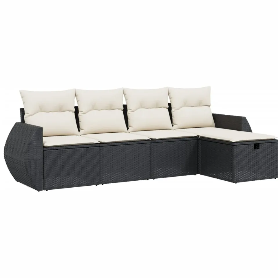 vidaXL 5-delige Loungeset met kussens poly rattan zwart, foto 3