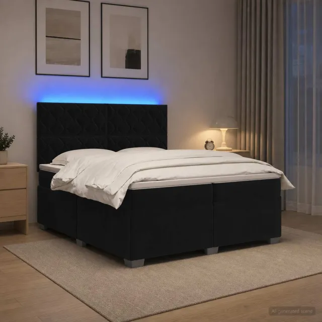 vidaXL Boxspringbed met matras Zwart 200 x 200 cm Fluweel