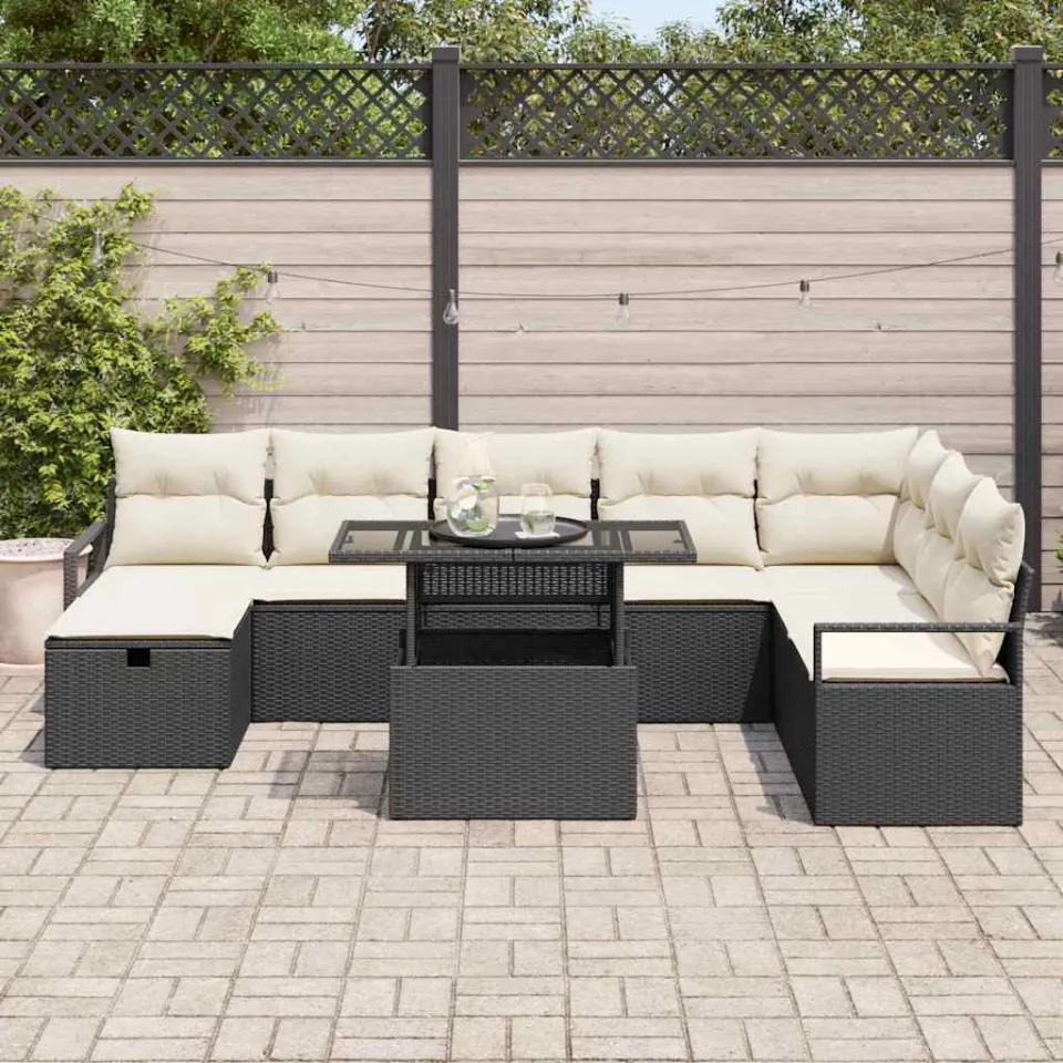 vidaXL Tuin Sofa Set 9 st poly rattan bruin, foto 3