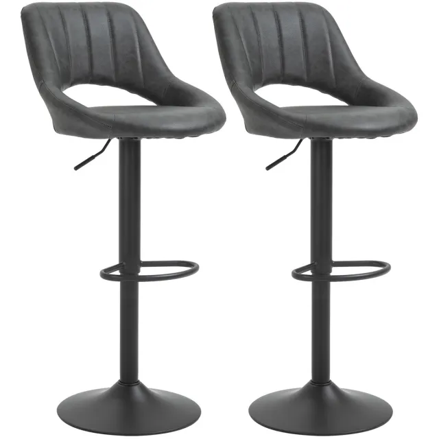 Merax 2-Pack Draaibare Barkrukken – Verstelbare Barstoelen – Kunstleer – Metalen Onderstel – Met Voetsteun – Donkergrijs