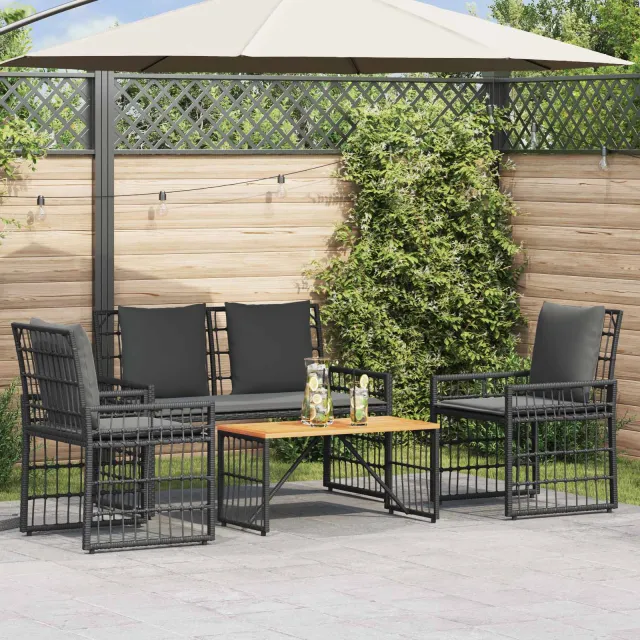 vidaXL Buitenmeubelset 4 st Zwart en Donkergrijs Staal en Poly Rattan, foto 2