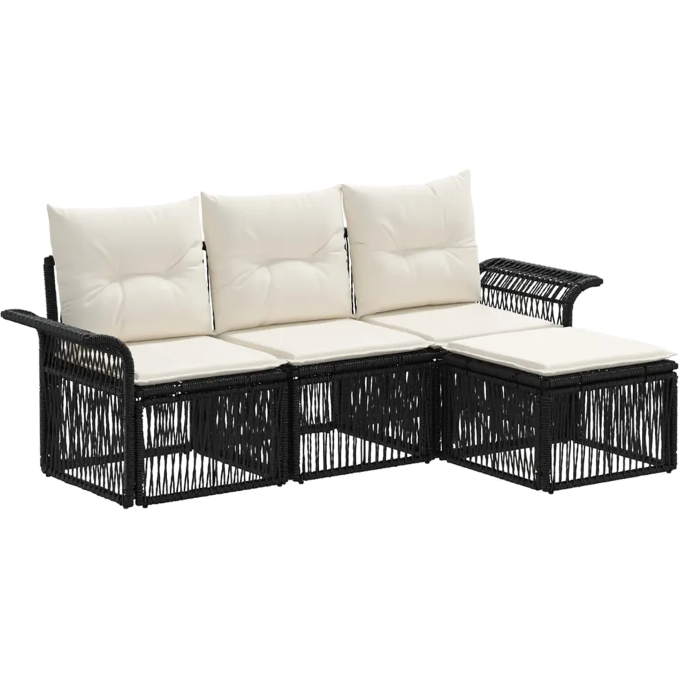 vidaXL Tuinbankenset 4 st 4-zits Zwart poly rattan, foto 3