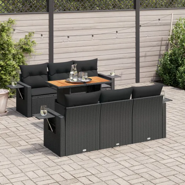 vidaXL 7-delige Loungeset met kussens poly rattan zwart, foto 2
