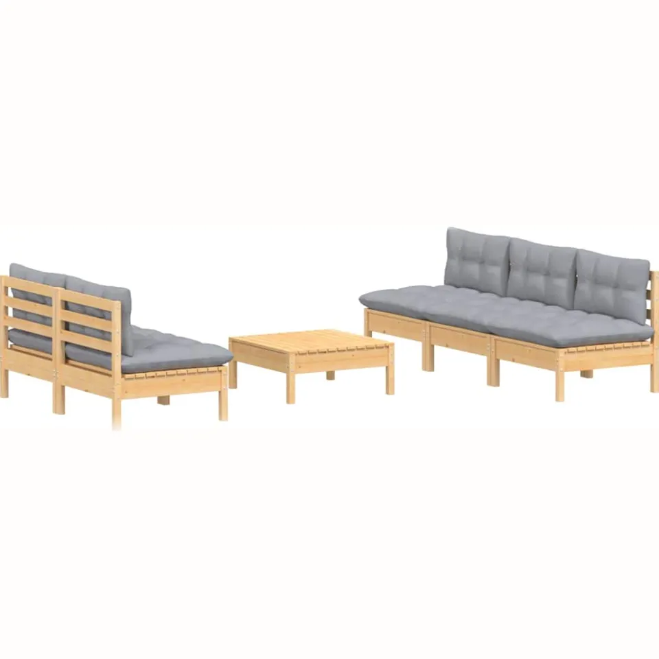 vidaXL 6-delige Loungeset met grijze kussens grenenhout grijs