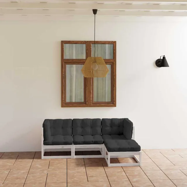 vidaXL 4-delige Loungeset met kussens massief grenenhout wit, foto 2