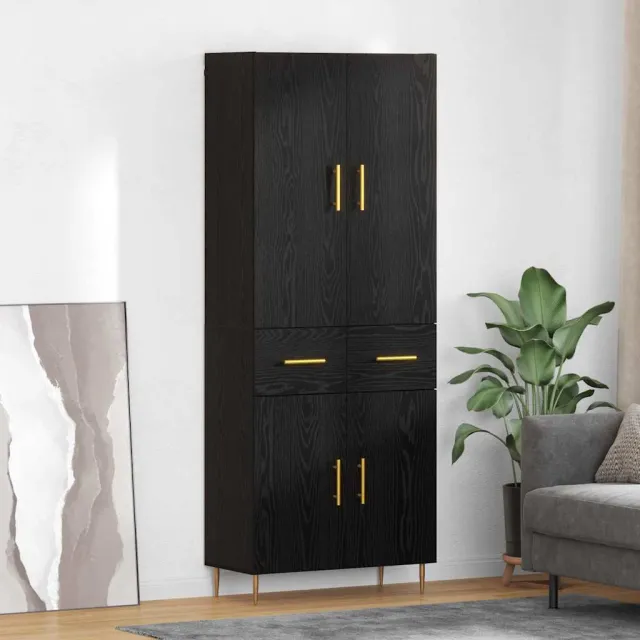 vidaXL Highboard Zwart Eiken 69,5 x 34 x 180 cm Bewerkt hout, foto 2