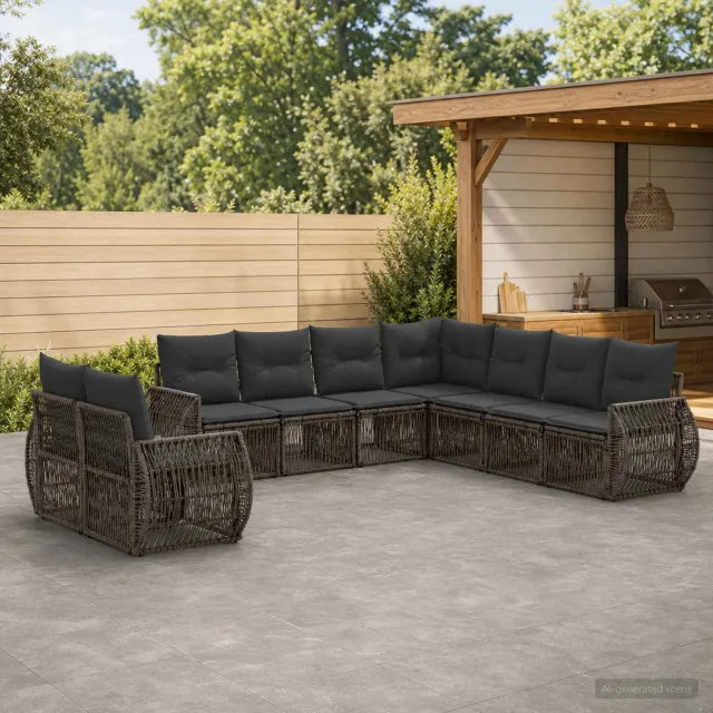 vidaXL Tuinbankenset 9 st 9-zits Grijs en Donkergrijs poly rattan, foto 2