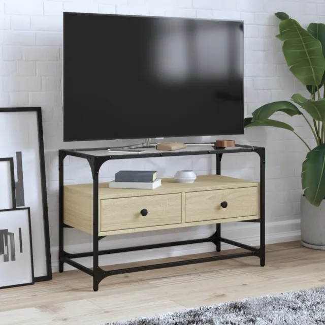 vidaXL Tv-meubel met glazen blad 80x35x51 cm hout sonoma eikenkleurig, foto 2