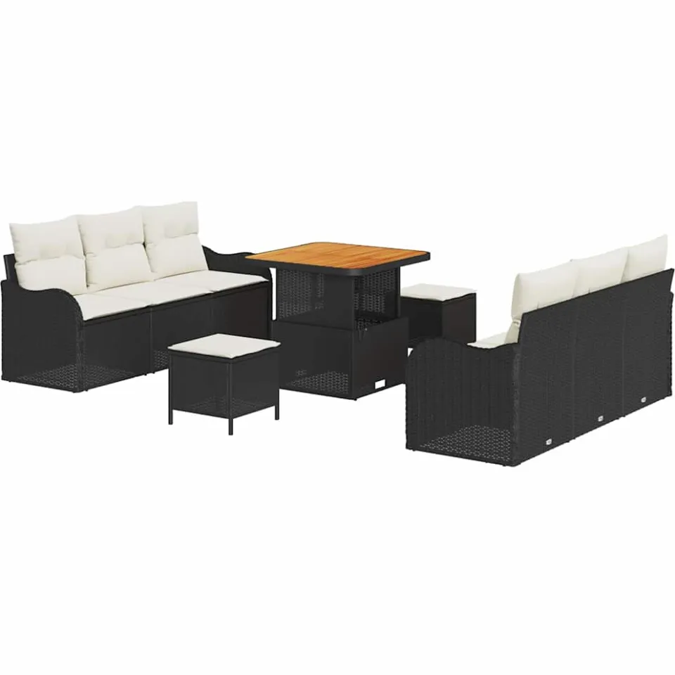 vidaXL Tuinbankenset 9 st Zwart poly rattan