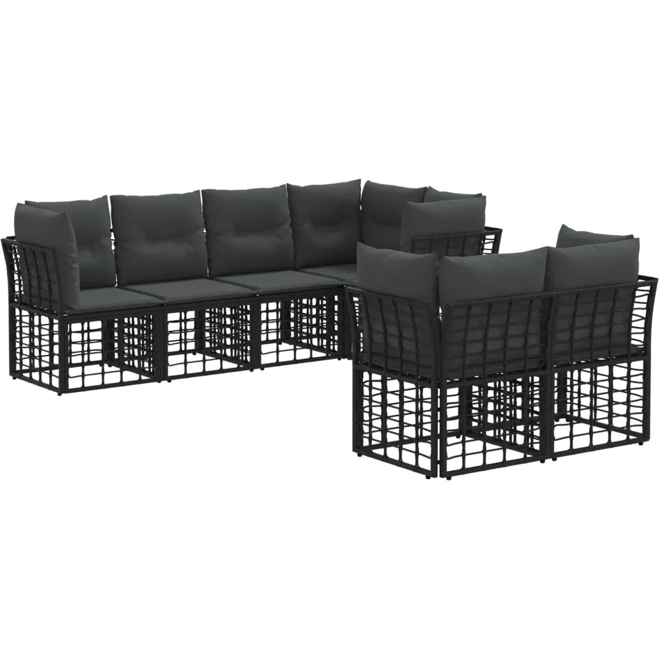vidaXL Buiten bankenset 7 st 7-zits Zwart Polyester