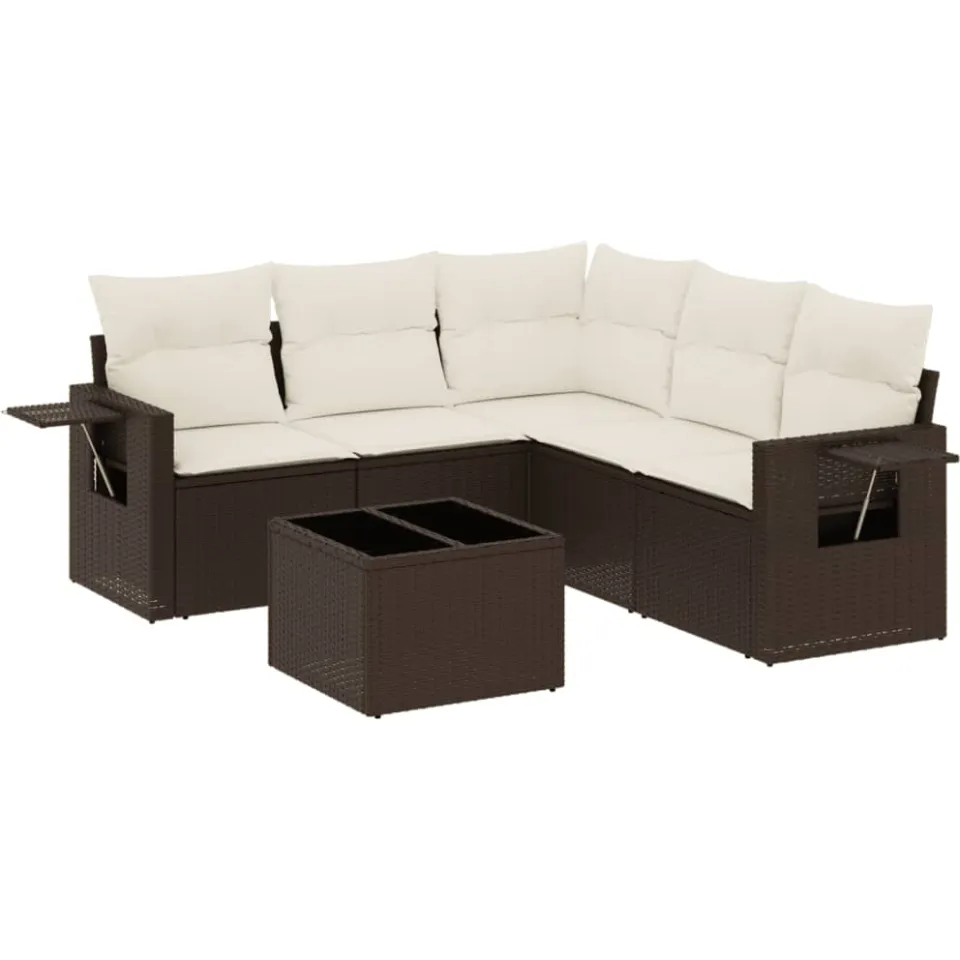 vidaXL 6-delige Loungeset met kussens poly rattan bruin