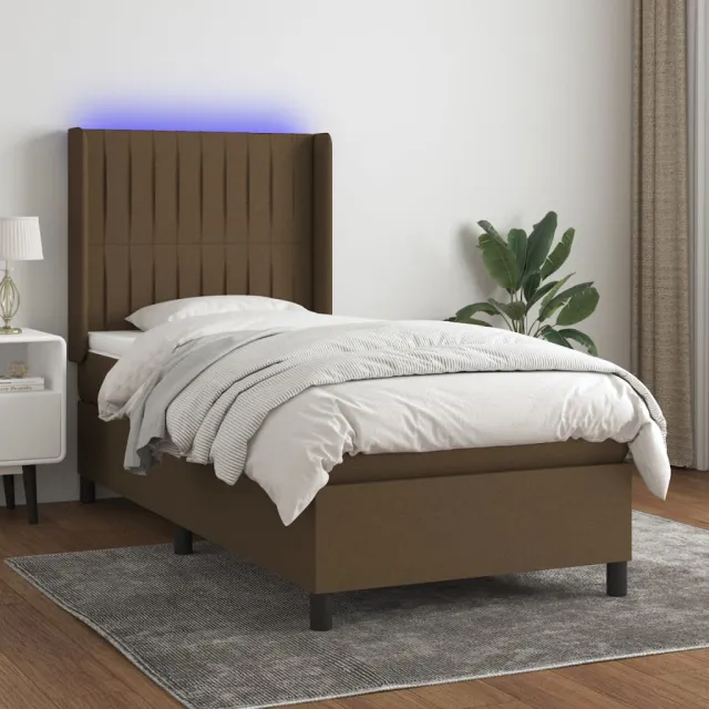 vidaXL Boxspring met matras en LED stof donkerbruin 80x200 cm bruin