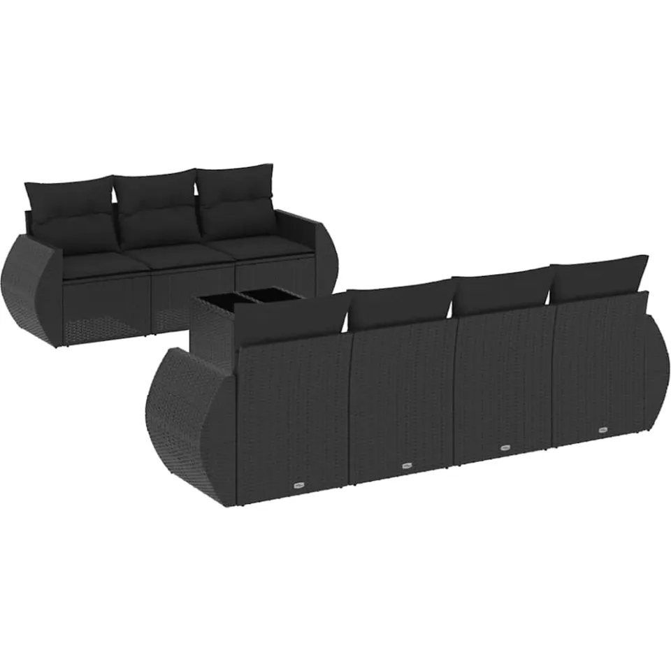vidaXL 8-delige Loungeset met kussens poly rattan zwart, foto 3