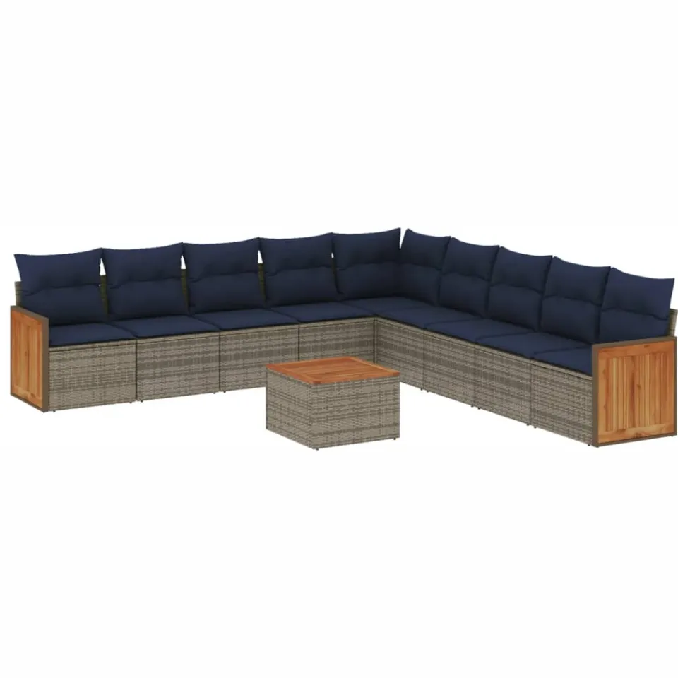 vidaXL 10-delige tuinbankset met kussens, grijs polyrotan, foto 3