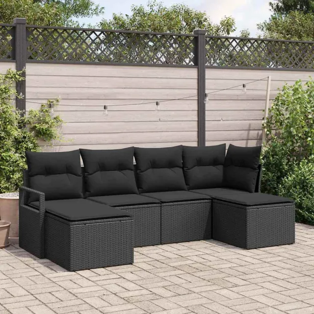 vidaXL Bankstel 6 st Zwart poly rattan, foto 2