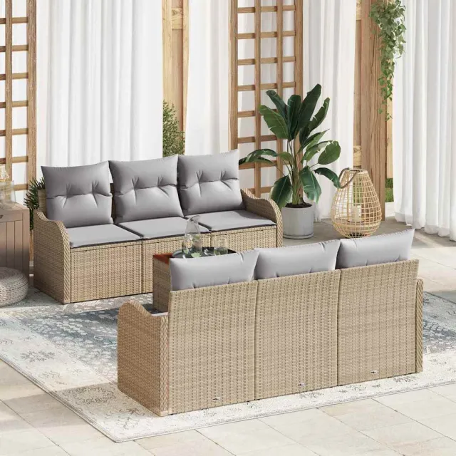vidaXL Tuinbankenset 7 st Beige en Licht Grijs poly rattan, foto 2