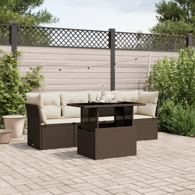 vidaXL 5-delige Loungeset met kussens poly rattan bruin, foto 2